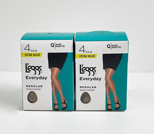 L'eggs Everyday Regular Pantyhose Q Nude Sheer Toe 8 Pair